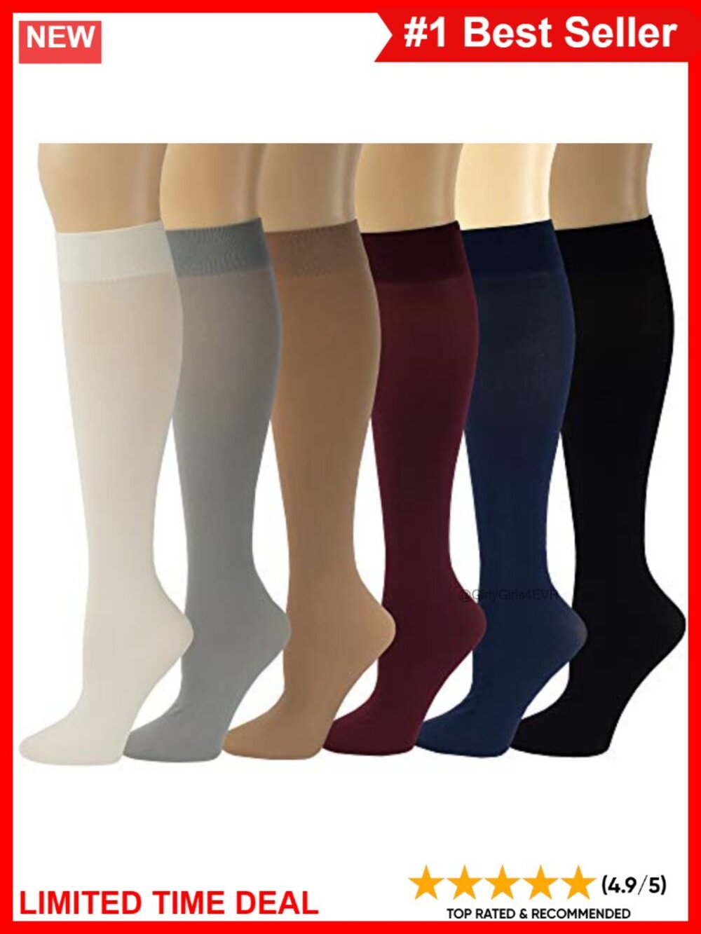 Women's Opaque Stretchy Spandex Knee High Trouser Socks 6 Pairs
